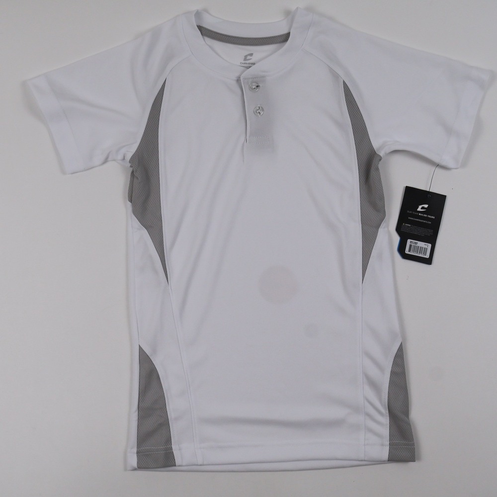 Champro Baseball Jersey Youth Small White Gray Two Button Mesh NWT